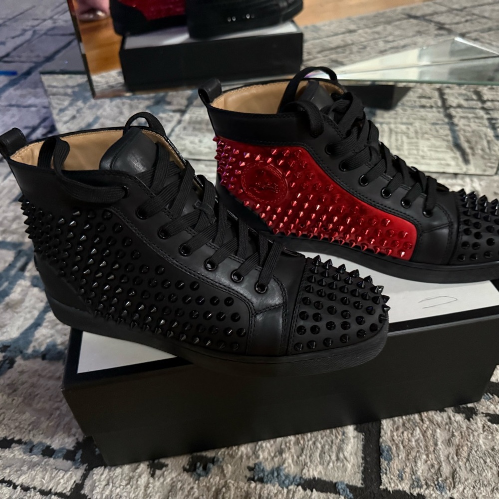 Christian Louboutin Black and Red Spiked Sneakers